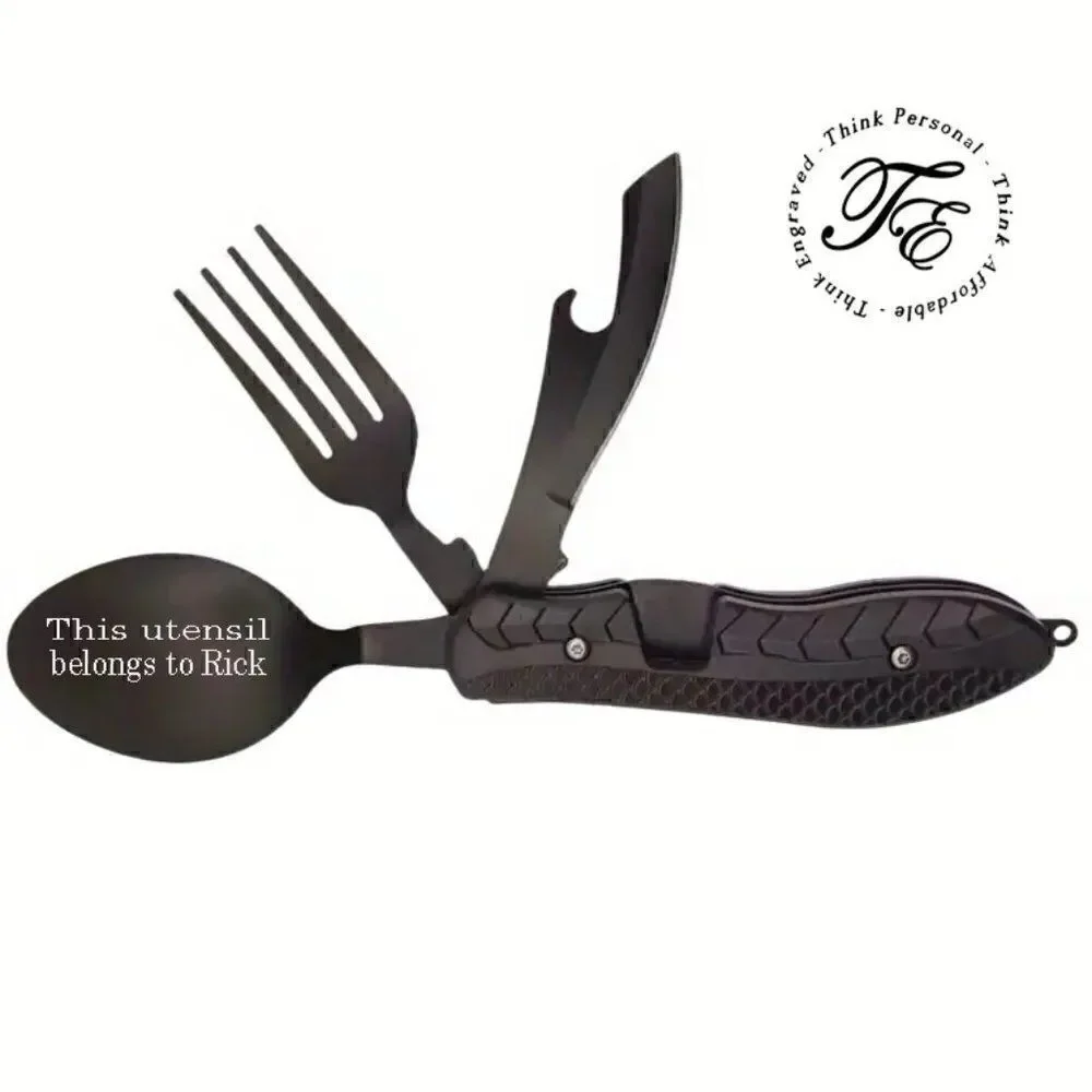 Personalized Camping or Picnic Fork, Spoon, and Knife Folding Utensil Multi-Tool
